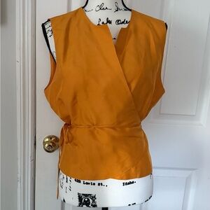 BOB MACKIE Silk‎ Gold Crisp Sleeveless Wrap Top Size 14